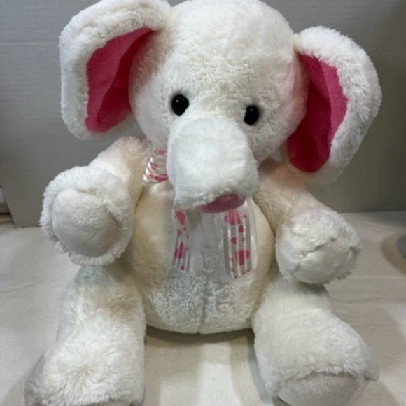 SOFT White Elephant Aurora Stuffed Toy Pink Heart Ribbon Plush 13" - Picture 2 of 9